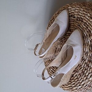 VISCATA Womens Barcelona Palomera Cream Canvas Slingback Wedge Espadrilles S-9.5